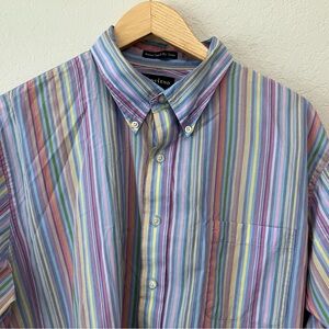 Lands' End Men's 17 1/2 Tall 36-37 100% Cotton Button Down Dress Shirt Striped